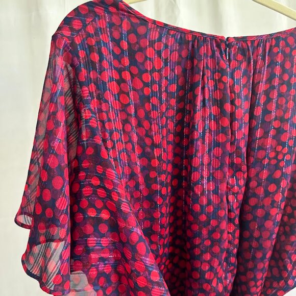 Tahari ASL Women's Plus 24W Navy dress with red/purple polka dots - Picture 4 of 11